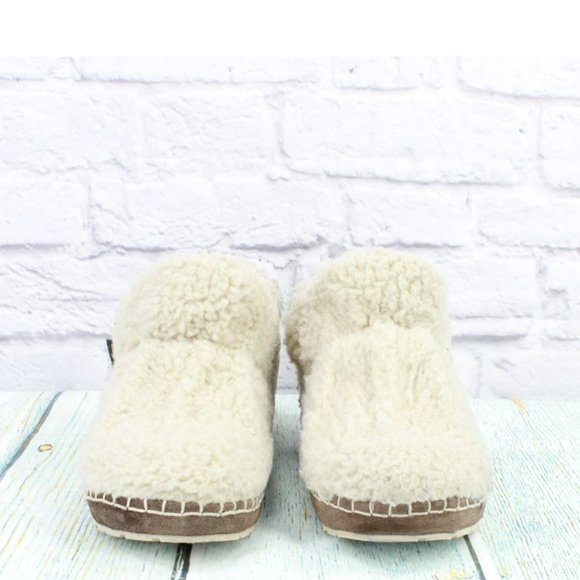 LL Bean Tan Wool Slip On Cozy Pile Fleece Lined Slipper Booties Size 8 M - Picture 4 of 9